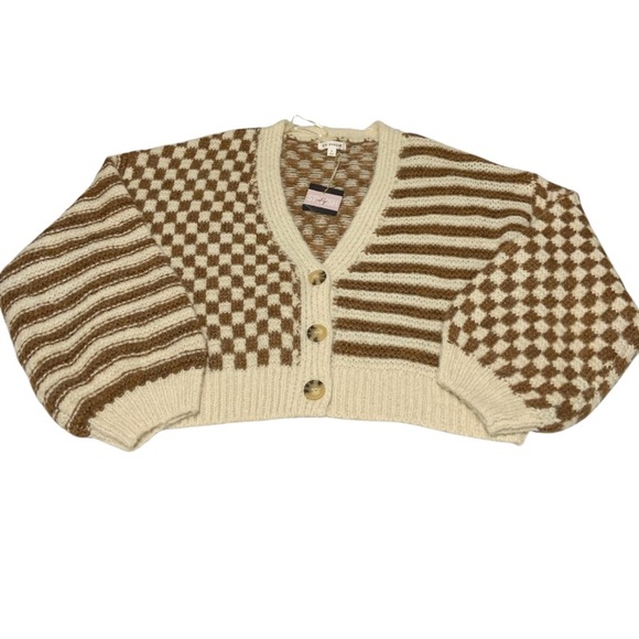 New Blu Pepper Brown and Cream Patterned Cardigan size S - Picture 2 of 6